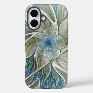 Floral Dream Pattern Abstract Blue Khaki Fractal iPhone 16 Case