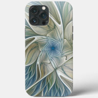 Floral Dream Pattern Abstract Blue Khaki Fractal