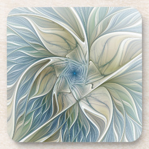 Floral Dream Pattern Abstract Blue Khaki Fractal Coaster