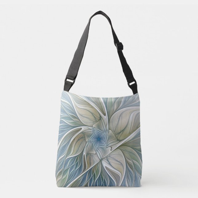 Floral Dream Pattern Abstract Blue Khaki Fractal Crossbody Bag (Front)