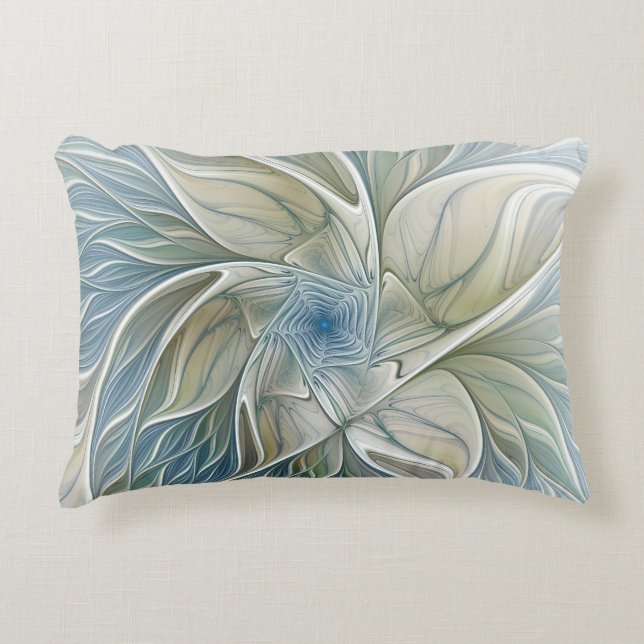 Floral Dream Pattern Abstract Blue Khaki Fractal Decorative Pillow (Front)