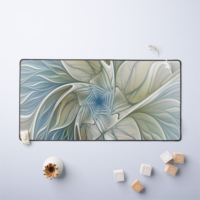 Floral Dream Pattern Abstract Blue Khaki Fractal Desk Mat (Kids Table)