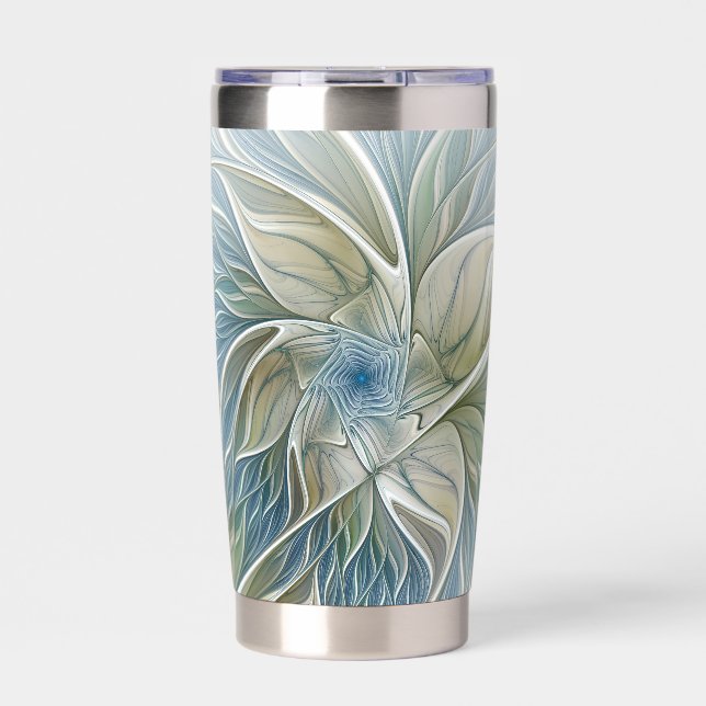 Floral Dream Pattern Abstract Blue Khaki Fractal Insulated Tumbler (Front)