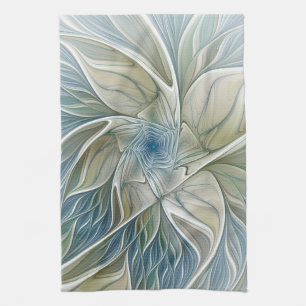 Floral Dream Pattern Abstract Blue Khaki Fractal Kitchen Towel