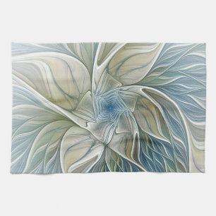 Floral Dream Pattern Abstract Blue Khaki Fractal Kitchen Towel