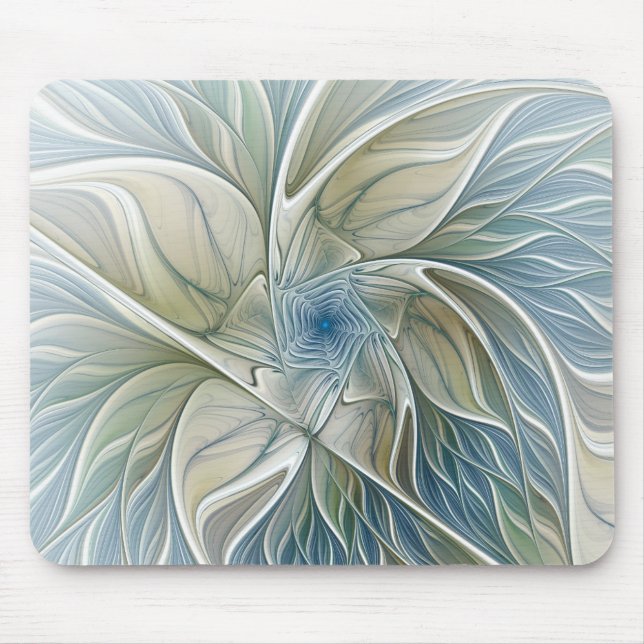Floral Dream Pattern Abstract Blue Khaki Fractal Mouse Pad (Front)