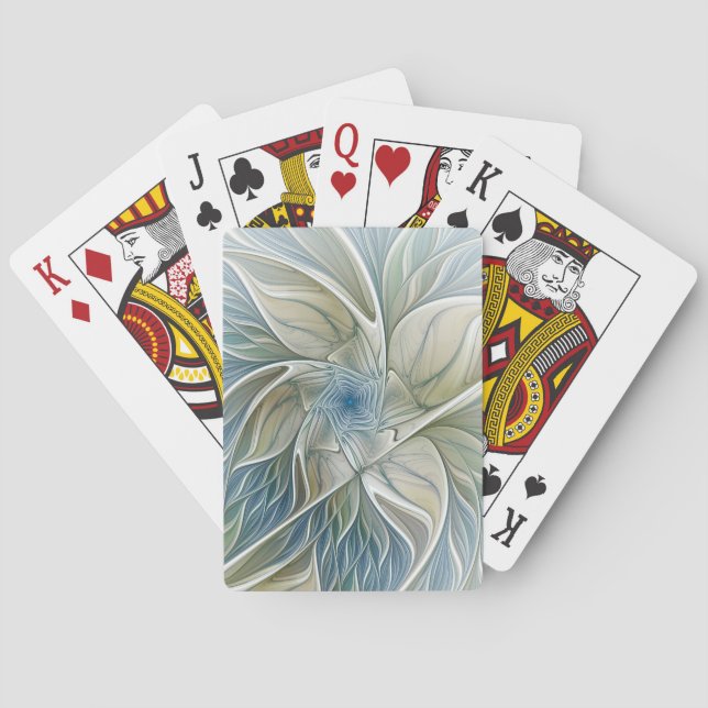 Floral Dream Pattern Abstract Blue Khaki Fractal Playing Cards (Back)
