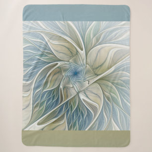 Floral Dream Pattern Abstract Blue Khaki Fractal Sherpa Blanket