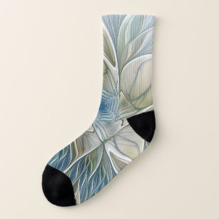 Floral Dream Pattern Abstract Blue Khaki Fractal Socks