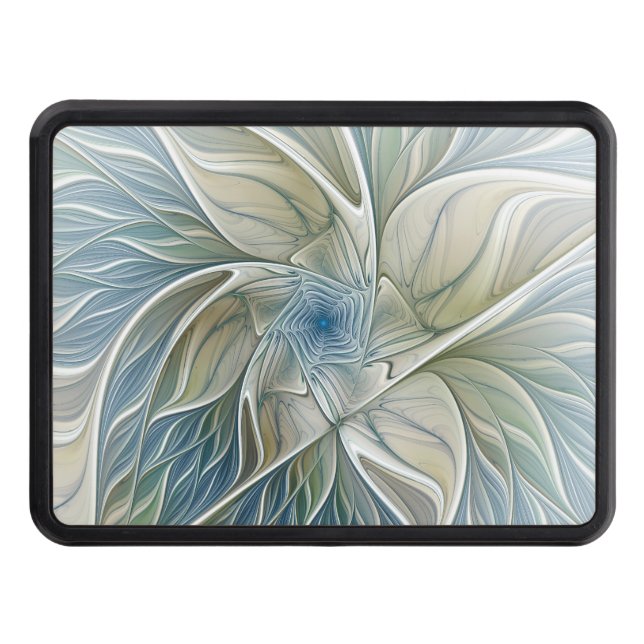 Floral Dream Pattern Abstract Blue Khaki Fractal Trailer Hitch Cover (Front)