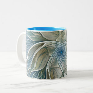 Floral Dream Pattern Abstract Blue Khaki Fractal Two-Tone Coffee Mug
