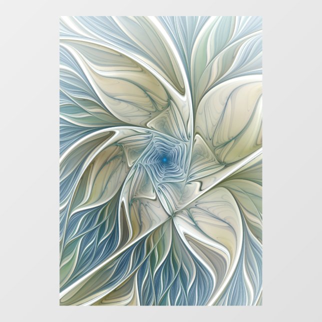 Floral Dream Pattern Abstract Blue Khaki Fractal Window Cling (Sheet)