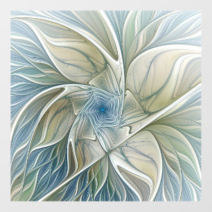 Floral Dream Pattern Abstract Blue Khaki Fractal Window Cling