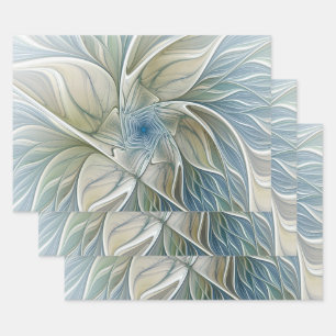 Floral Dream Pattern Abstract Blue Khaki Fractal Wrapping Paper Sheet
