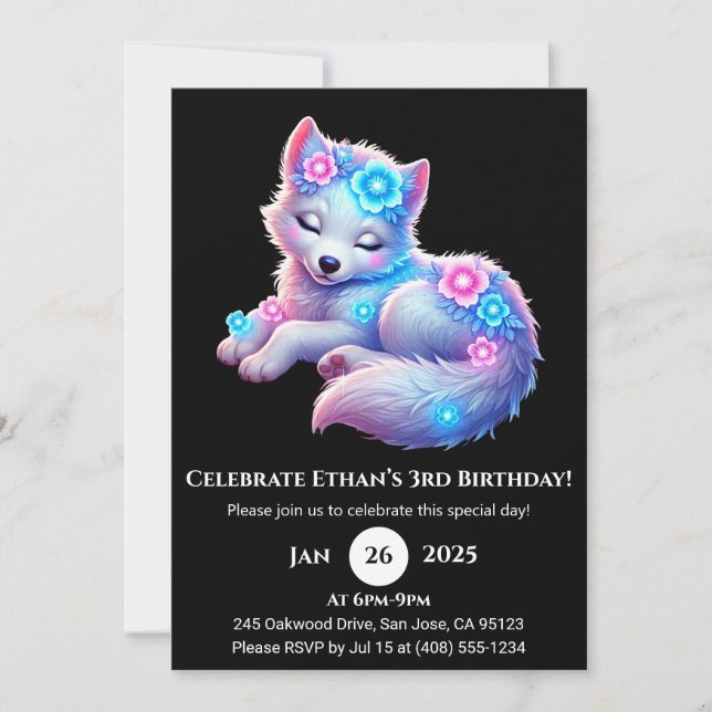 Floral Dream Wolf Art Invitation Anniversaire (Devant)