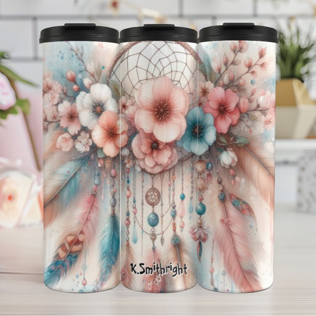 Floral Dreamcatcher with Pastel Feathers Thermal Tumbler (Creator Uploaded)