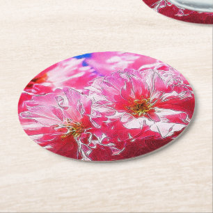 Floral Dreams 03 hot pink Round Paper Coaster