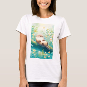 Floral Dreams and Branches Otter Cozy Escape T-Shirt