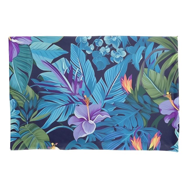 'Floral Dreams' - Tropical floral design Pillowcase (Front-Left)