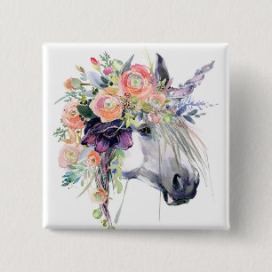 Floral Dressed Unicorn 2 Inch Square Button