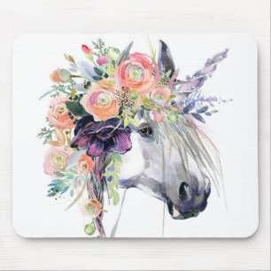 Floral Dressed Unicorn Mouse Pad