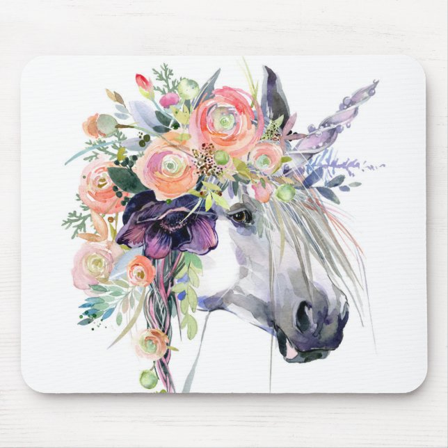 Floral Dressed Unicorn Mouse Pad (Front)