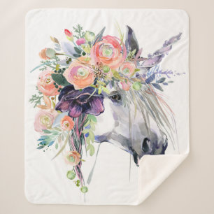 Floral Dressed Unicorn Sherpa Blanket