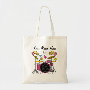 Floral Drum Kit Flowers Drummer Musician Custom Tote Bag