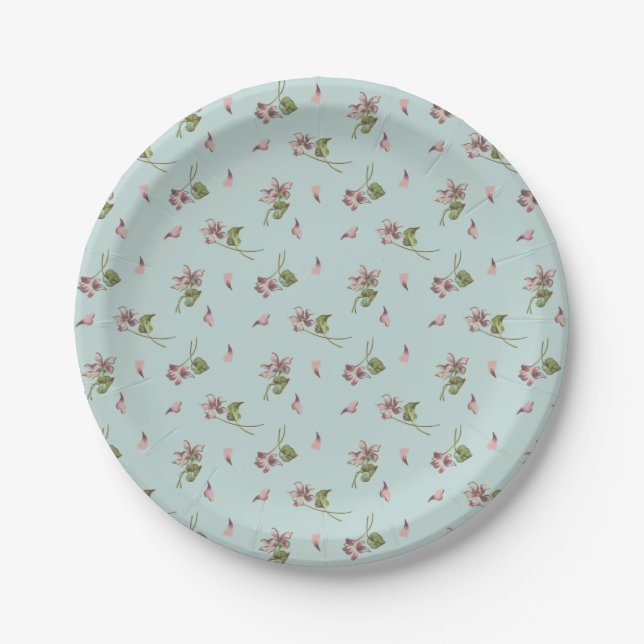 Floral Duck egg Paper Plate (Front)