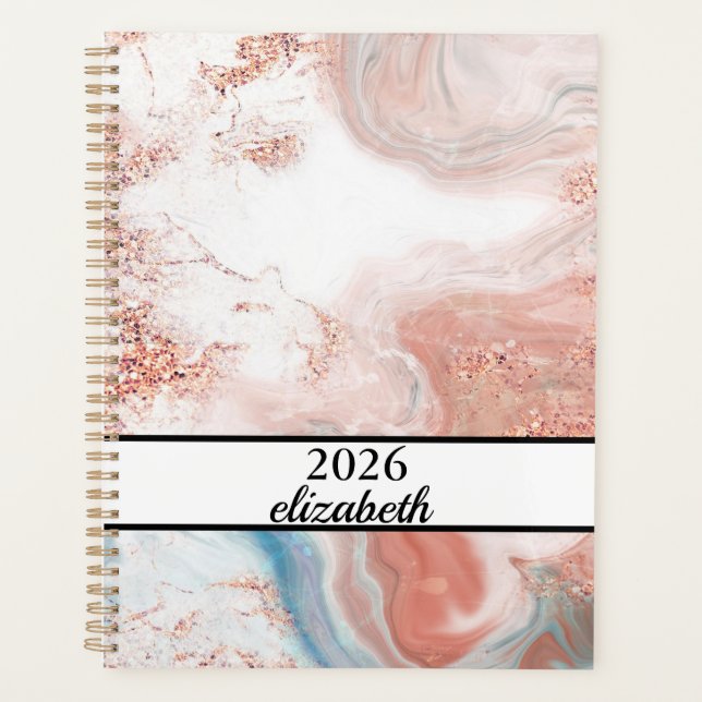 Floral dusty black & gold name script  planner (Front)