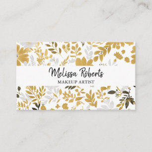 Floral dusty black & gold QR logo photo Business Card