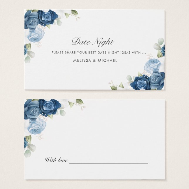 Floral Dusty Bleu Vert Mariage Date Jar de nuit (Devant & derrière)