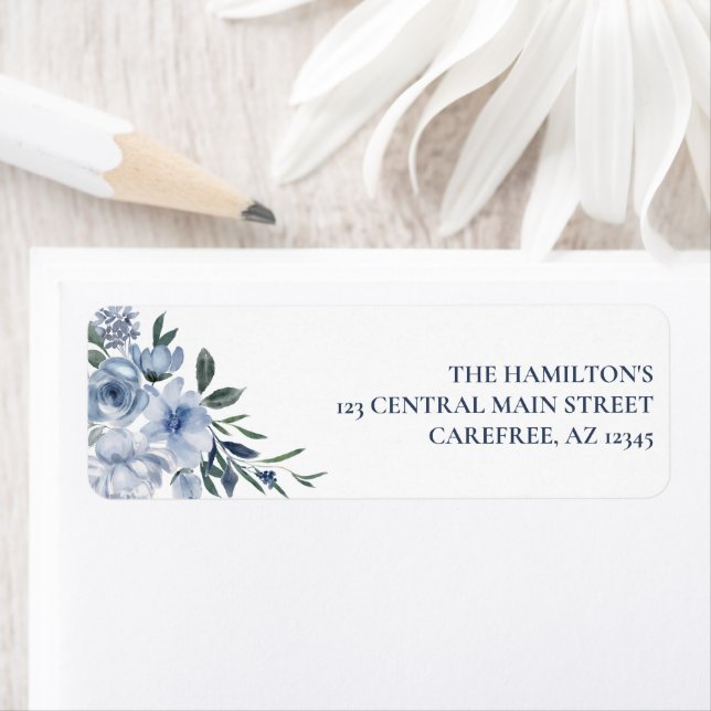 Floral Dusty Blue Adresse de retour (En situation)
