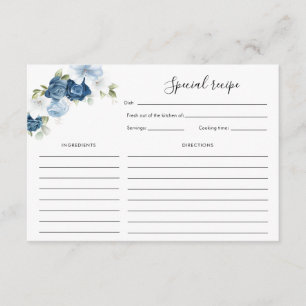 Floral Dusty Blue Bloom Bridal Shower Recipe Enclosure Card
