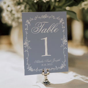 Floral Dusty Blue Botanical Wedding Table Number
