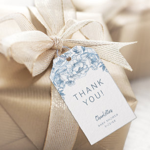 Floral Dusty Blue Boy Baby Shower Thank You Gift Tags