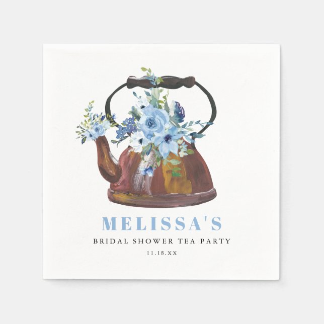Floral Dusty Blue Bridal Shower Tea Party Napkin (Front)