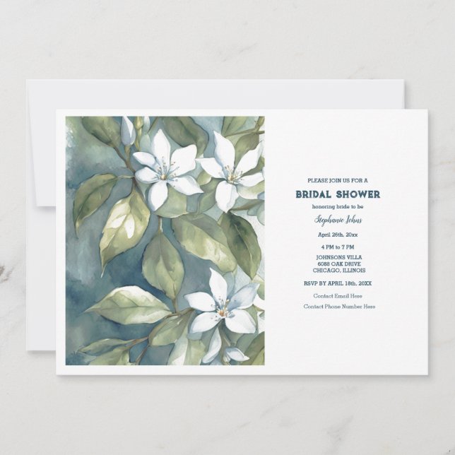 Floral Dusty Blue Bridal Shower Wedding Greenery  Invitation (Front)