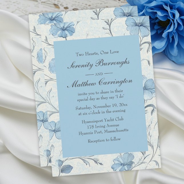 Floral Dusty Blue Country Garden Wedding Invitation (Creator Uploaded)