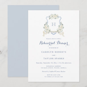 Floral Dusty Blue Crest Rehearsal Dinner Wedding Invitation