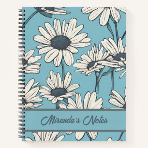 Floral Dusty Blue Daisy Personalized Notebook