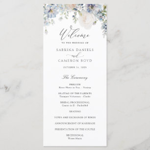 Floral Dusty Blue Élégant programme de mariage Ros