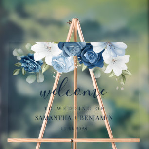 Floral Dusty Blue Eucalyptus Botanical Wedding Acrylic Sign
