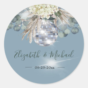 Floral Dusty Blue Eucalyptus Elegant Wedding Classic Round Sticker