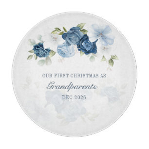 Floral Dusty Blue Grandparents 1st Christmas Cutting Board