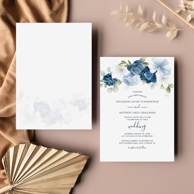 Floral Dusty Blue Greenery Botanical Wedding Invitation (Creator Uploaded)