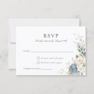 Floral Dusty Blue Greenery Wedding Carte RSVP