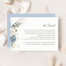 Floral Dusty Blue Greenery Wedding Details Insert