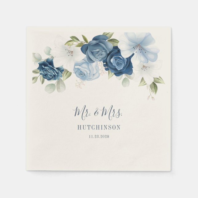 Floral Dusty Blue Greenery Wedding Reception Napkin (Front)