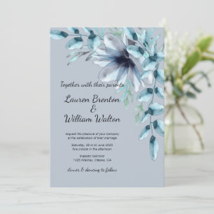 Floral dusty blue grey watercolor Wedding   Invitation